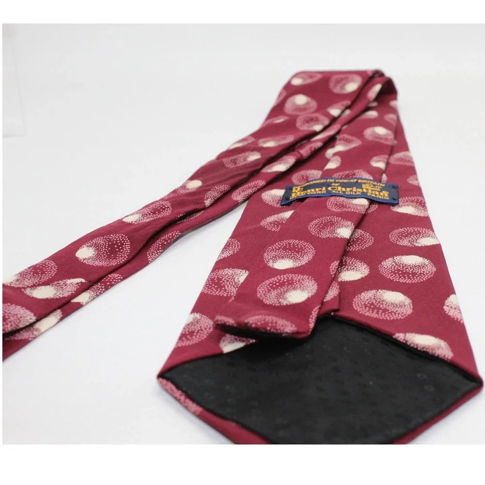 Henri Christian Burgundy Silk Tie Geometric Circle Pattern‎ Great Britain